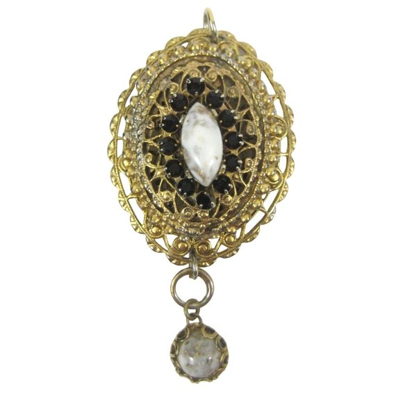Goldtone Filigree Pendant ONLY  2.2 In Dangle imitation Stone  Red Rhinestones - Picture 1 of 7